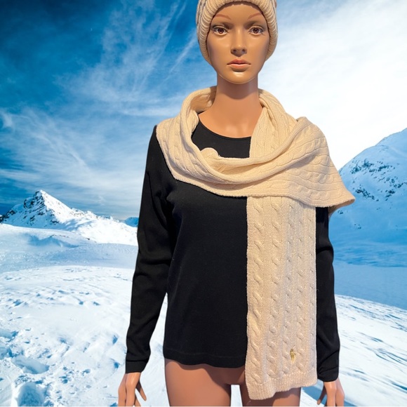 Ralph Lauren Vintage Cable Knit Scarf, Cream | OS - Picture 3 of 10